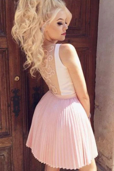 Mini Pink V Neck Sleeveless Ruched Homecoming Pleats Short Prom Dress