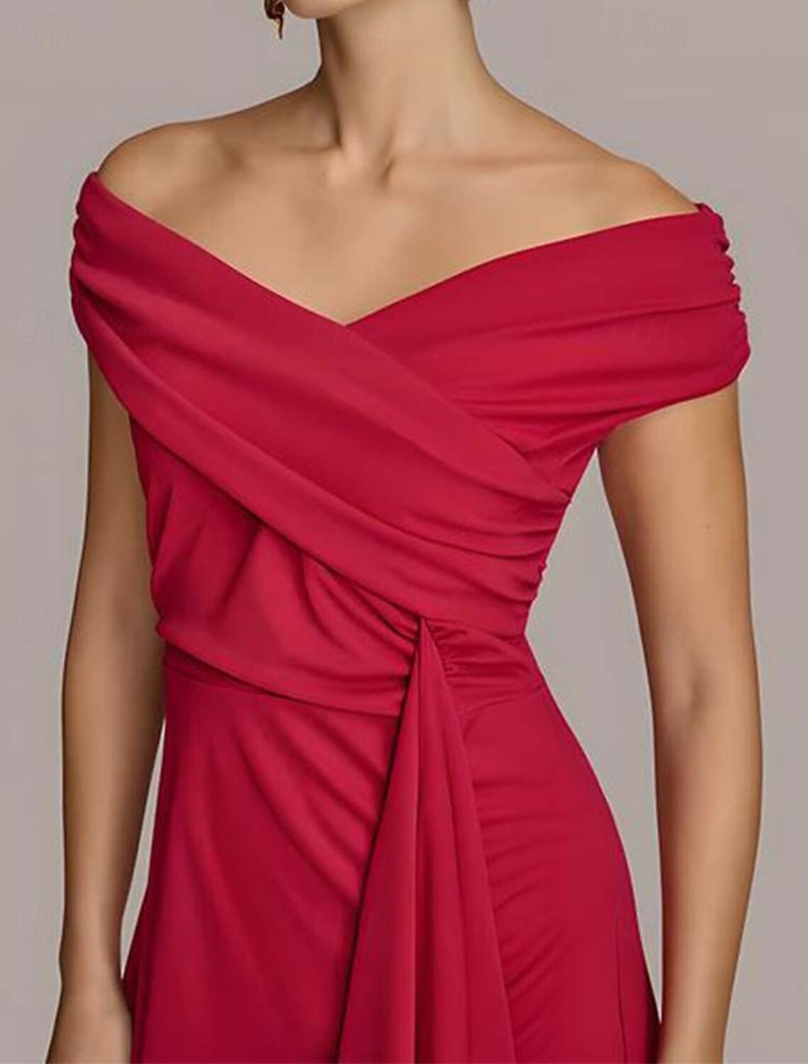 Mermaid Trumpet Evening Gown Elegant Dress Formal Wedding Floor Length Sleeveless Off Shoulder Stretchy Knit with Ruched And Ruffles