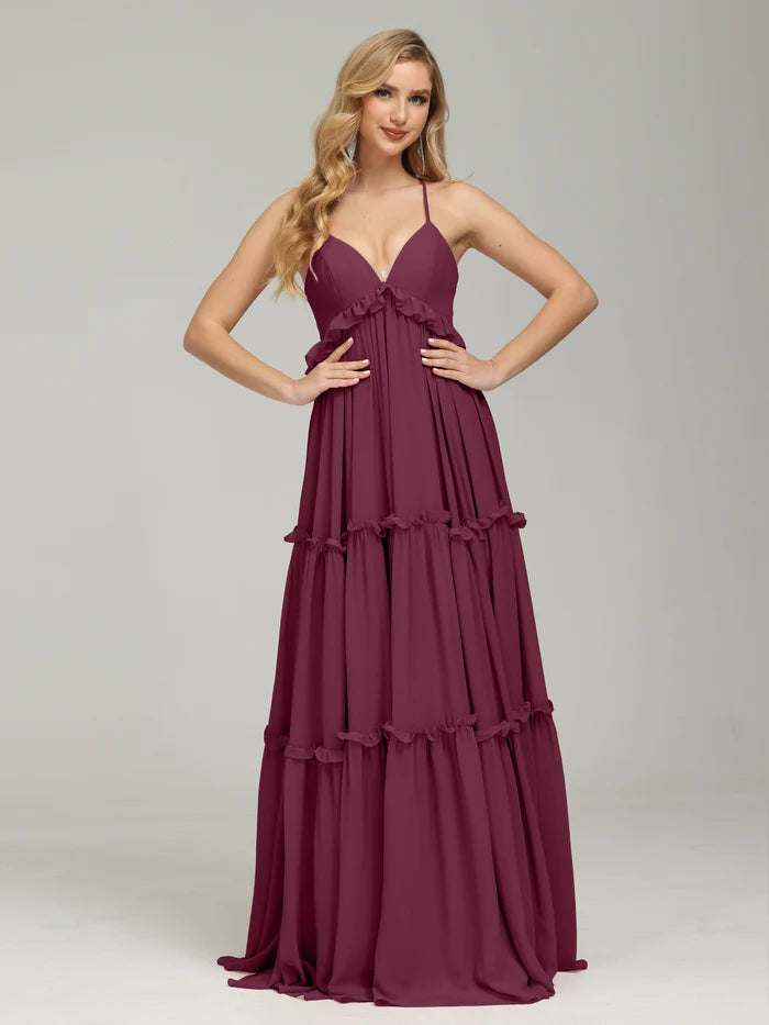 Backless V-neck Empire Waist Prom Dress