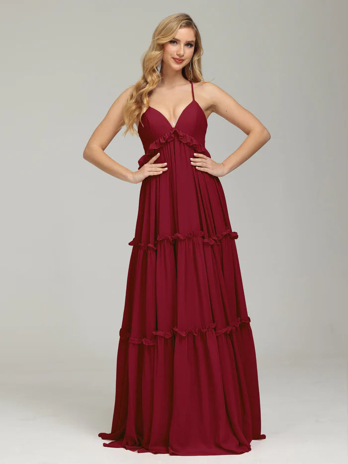 Backless V-neck Empire Waist Prom Dress