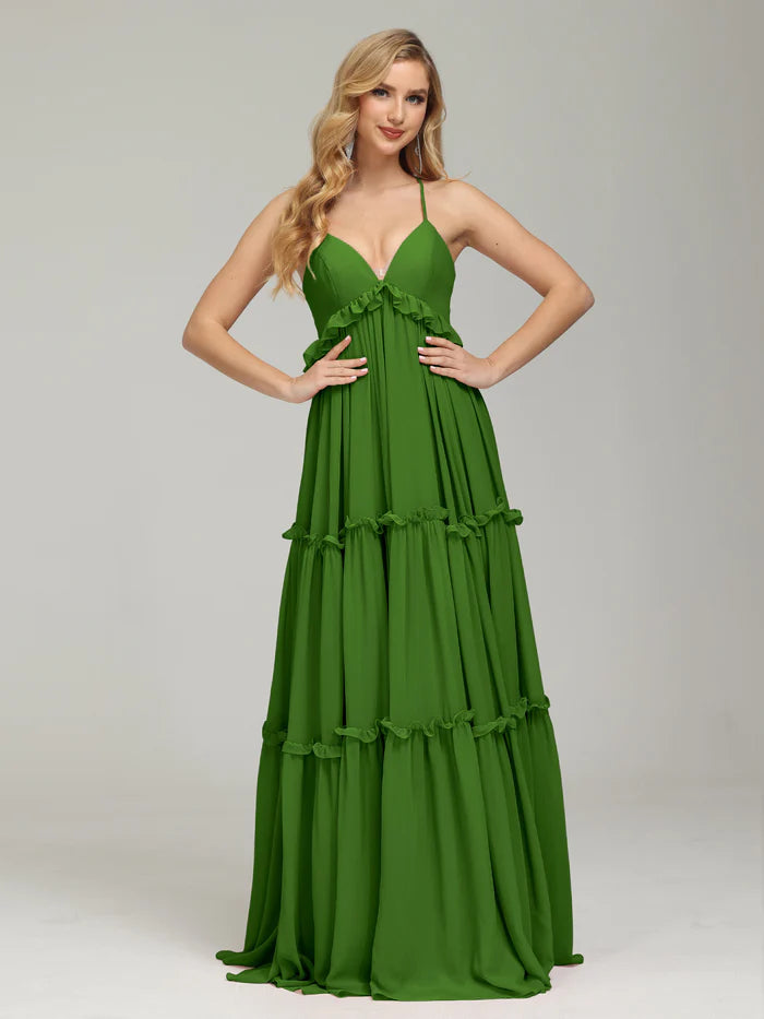 Backless V-neck Empire Waist Prom Dress
