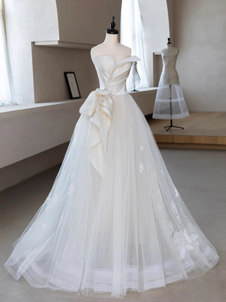 A-Line Tulle Lace Blue Long Prom Dress  Blue Tulle Lace Formal Dress