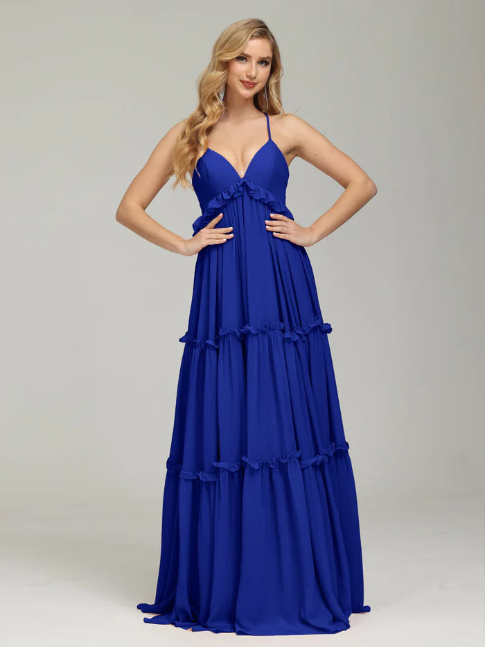 Backless V-neck Empire Waist Prom Dress