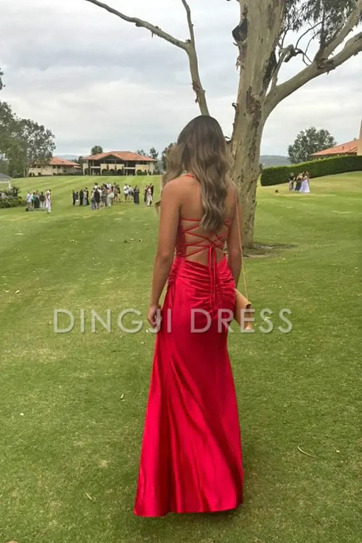 DingJiDress Charming Mermaid Spaghetti Straps Backless Corset with Split Front Fashion Prom Dress