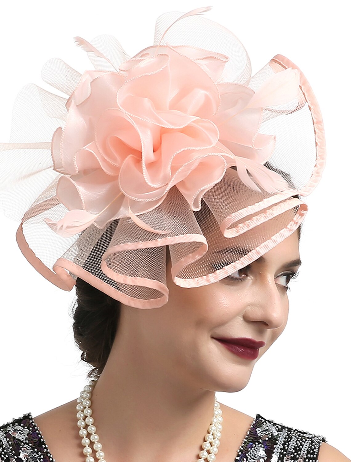 DingJiDress Fascinators Kentucky Derby Hat Headwear Organza Fedora Hat Veil Hat Holiday Cocktail Retro Elegant With Feather Pure Color Headpiece Headwear
