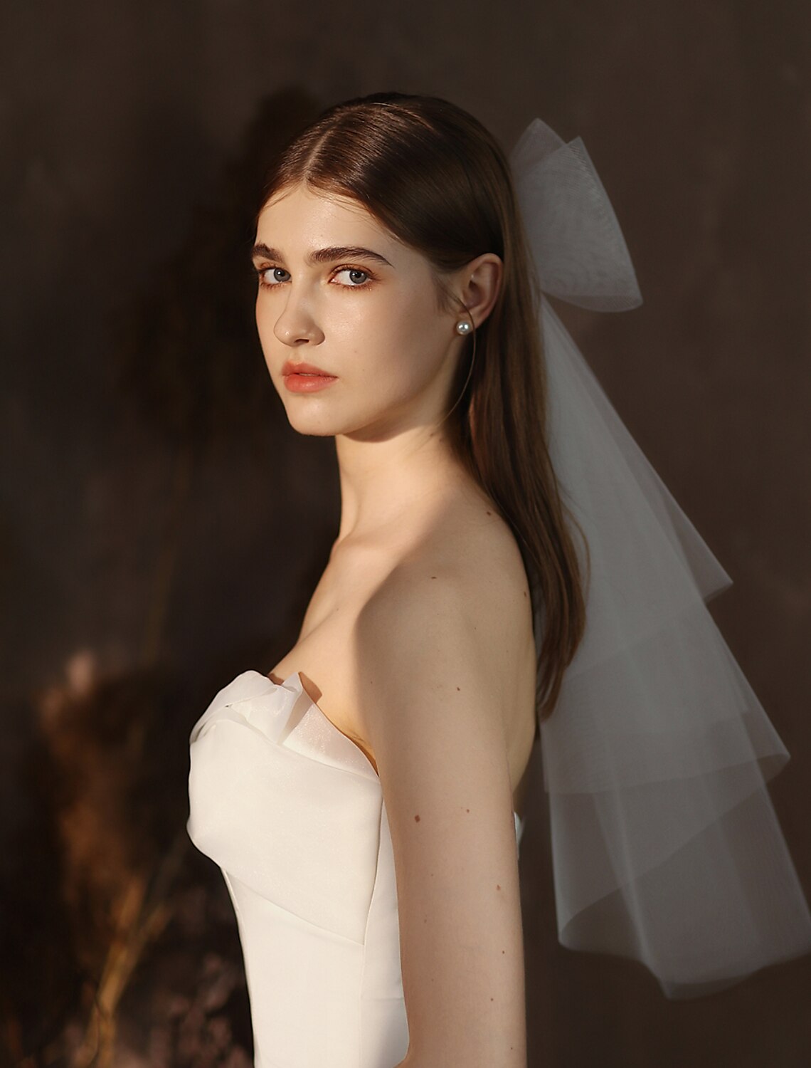 DingJiDress Two-tier Cute Wedding Veil Elbow Veils with Pure Color Tulle
