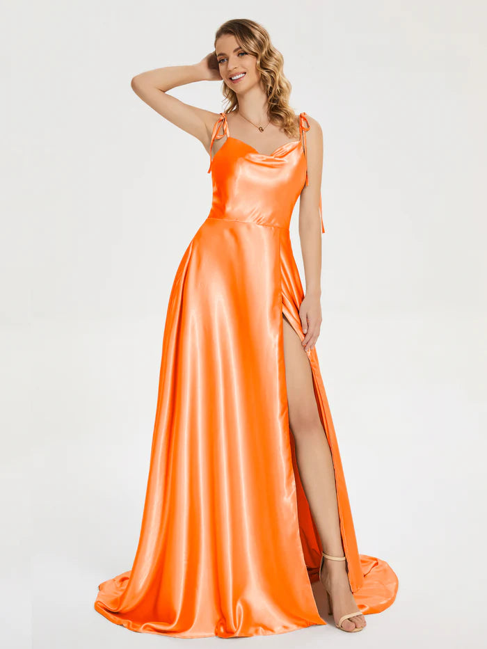 Spaghetti Straps Soft Satin Prom Dress with Slit