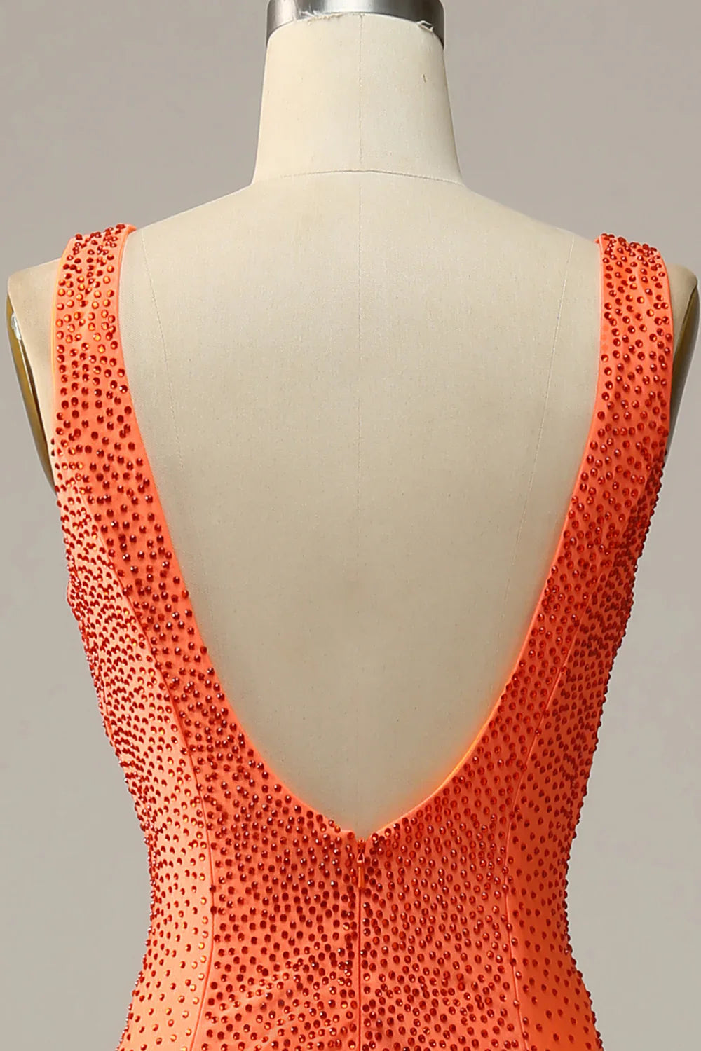 DingJiDress Mermaid V Neck Orange Long Prom Dress with Beading