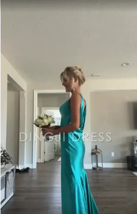 DingJiDress V Neck Sheath Backless Long Elegant Formal Prom Dress