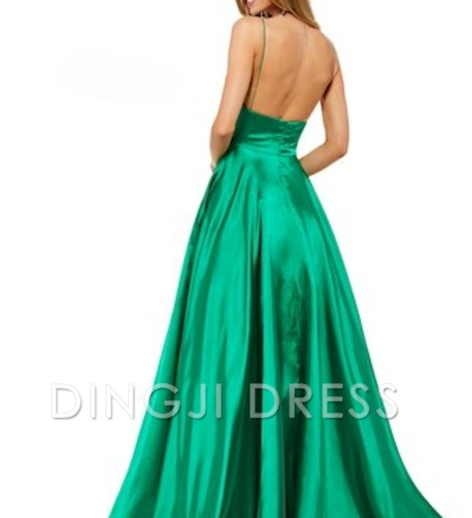 DingJiDress Simple A Line Spaghetti Straps Long with Split Front Fashion Prom Dress