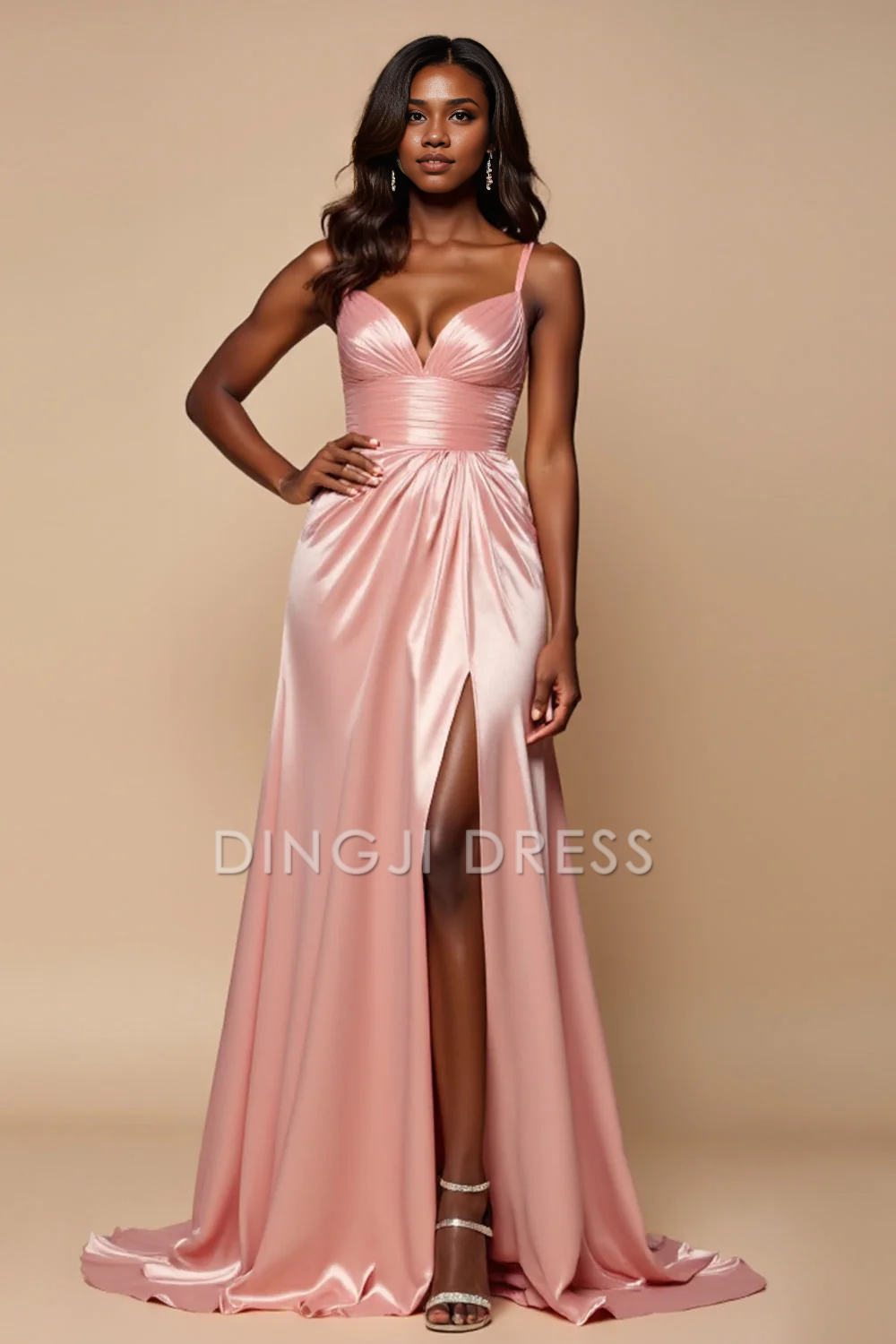DingJiDress High Quality Dress Elegant A Line Spaghetti Strap Sweetheart Ruched With Slit Long Prom Dress