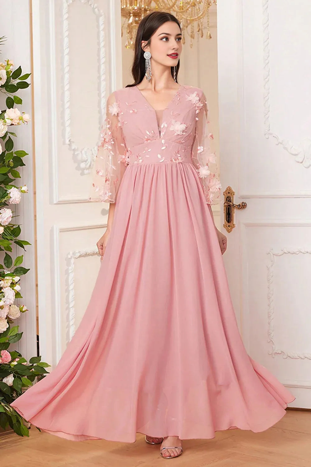Pink A Line Mother Of The Bride Dress with Appliques