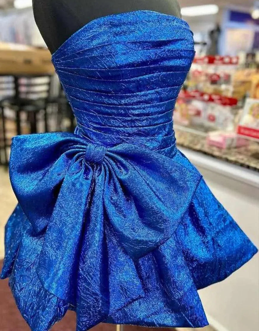 Purple sequin short strapless A-line big bow party dress