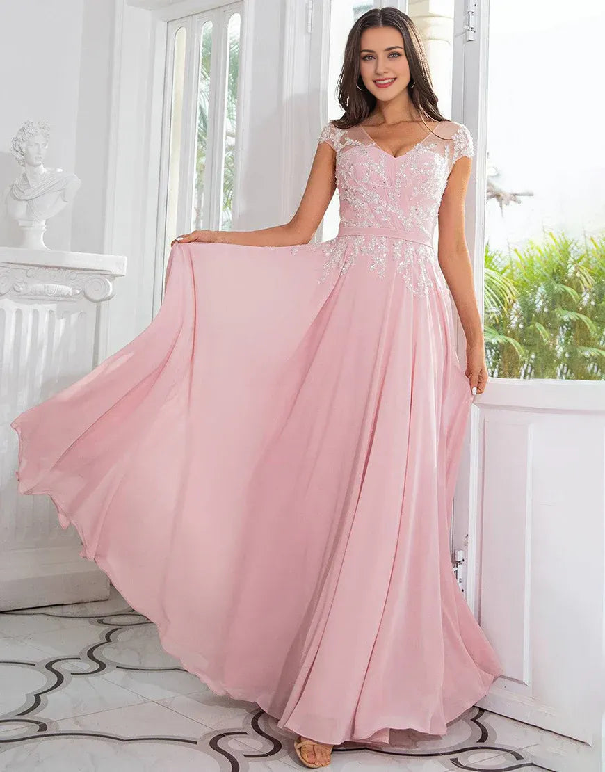 Pink Beaded Chiffon Mother of the Bride Dress