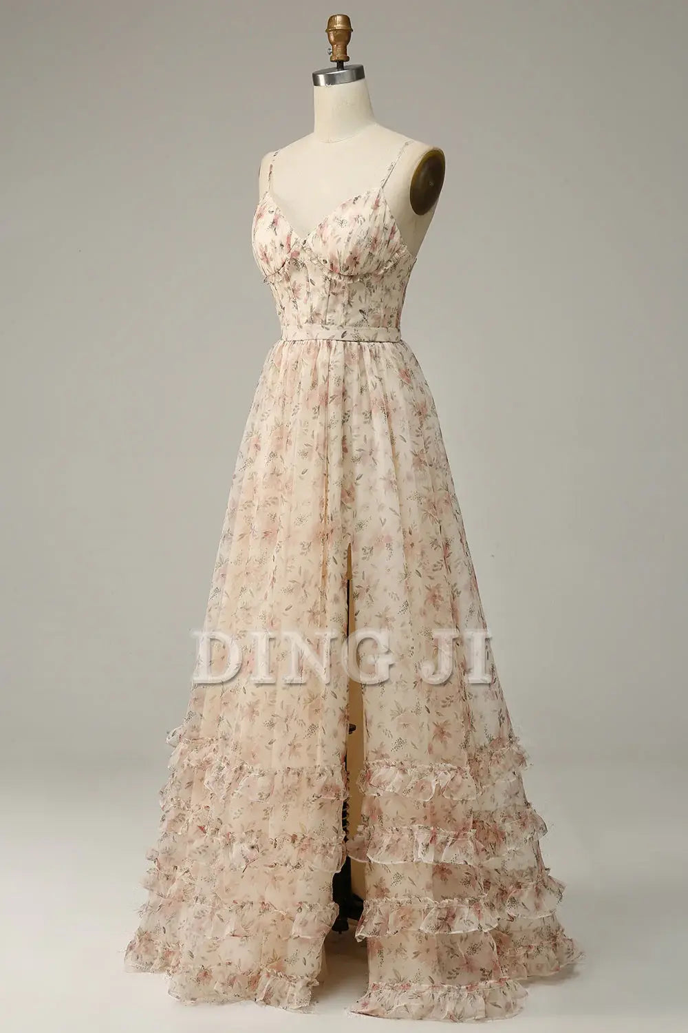 DingJiDress Prom Dress A Line Spaghetti Straps Print Long Retro Party Dress Side Fork Formal Women's Dresses Wedding Guests Dresses