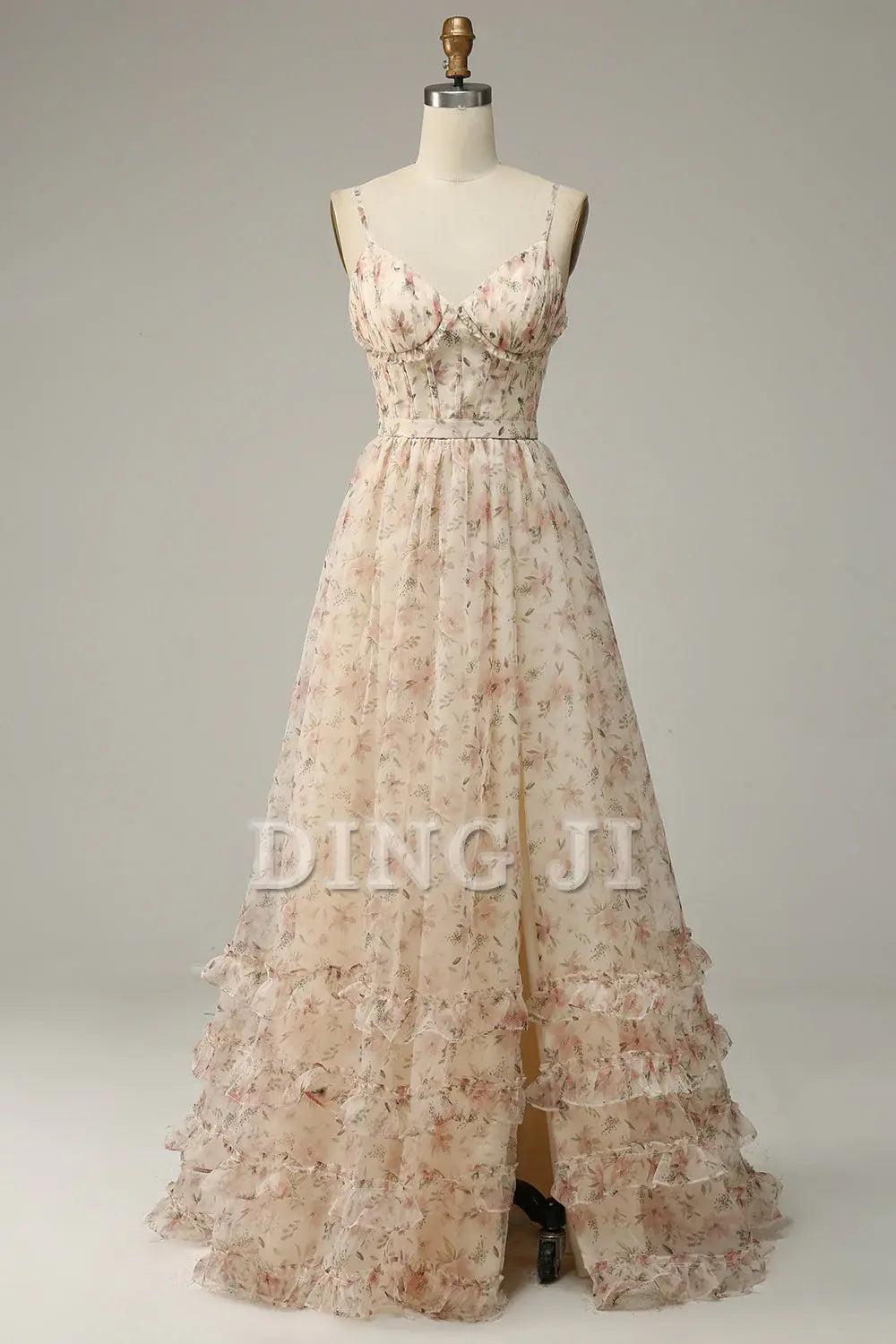 DingJiDress Prom Dress A Line Spaghetti Straps Print Long Retro Party Dress Side Fork Formal Women's Dresses Wedding Guests Dresses