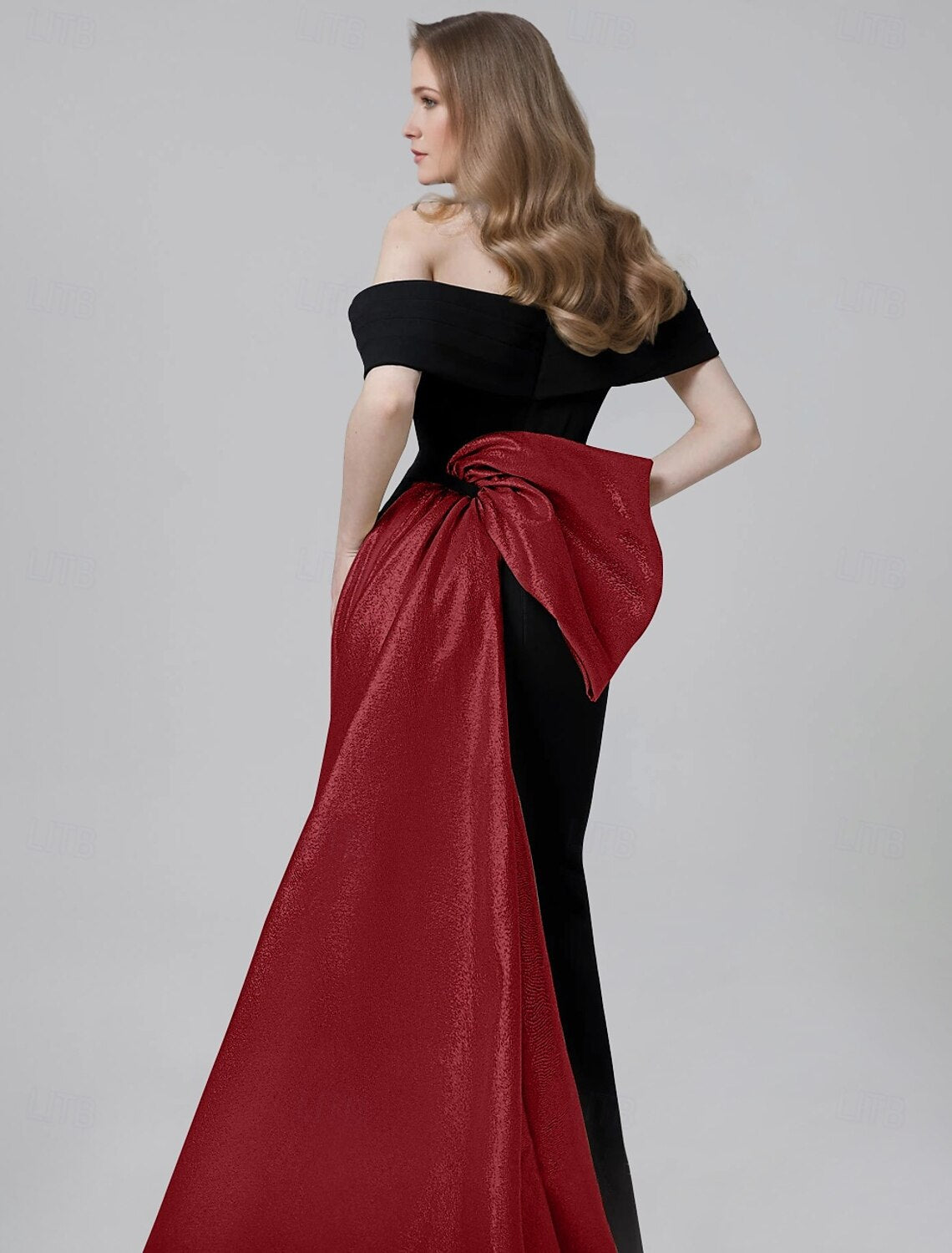 A-Line Evening Gown Elegant Dress Formal Floor Length Short Sleeve One Shoulder Pocket Satin with Bow