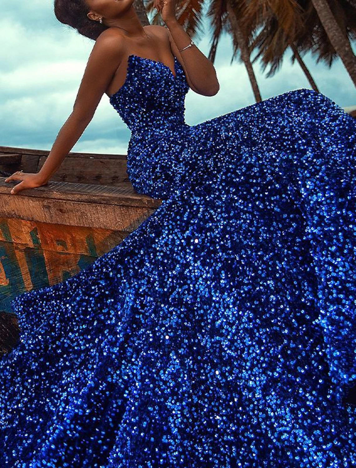 Mermaid Sequin Prom Dresses Luxurious Dress Valentine's Day Formal Evening Sweep / Brush Train Sleeveless Off Shoulder Masquerade Dress