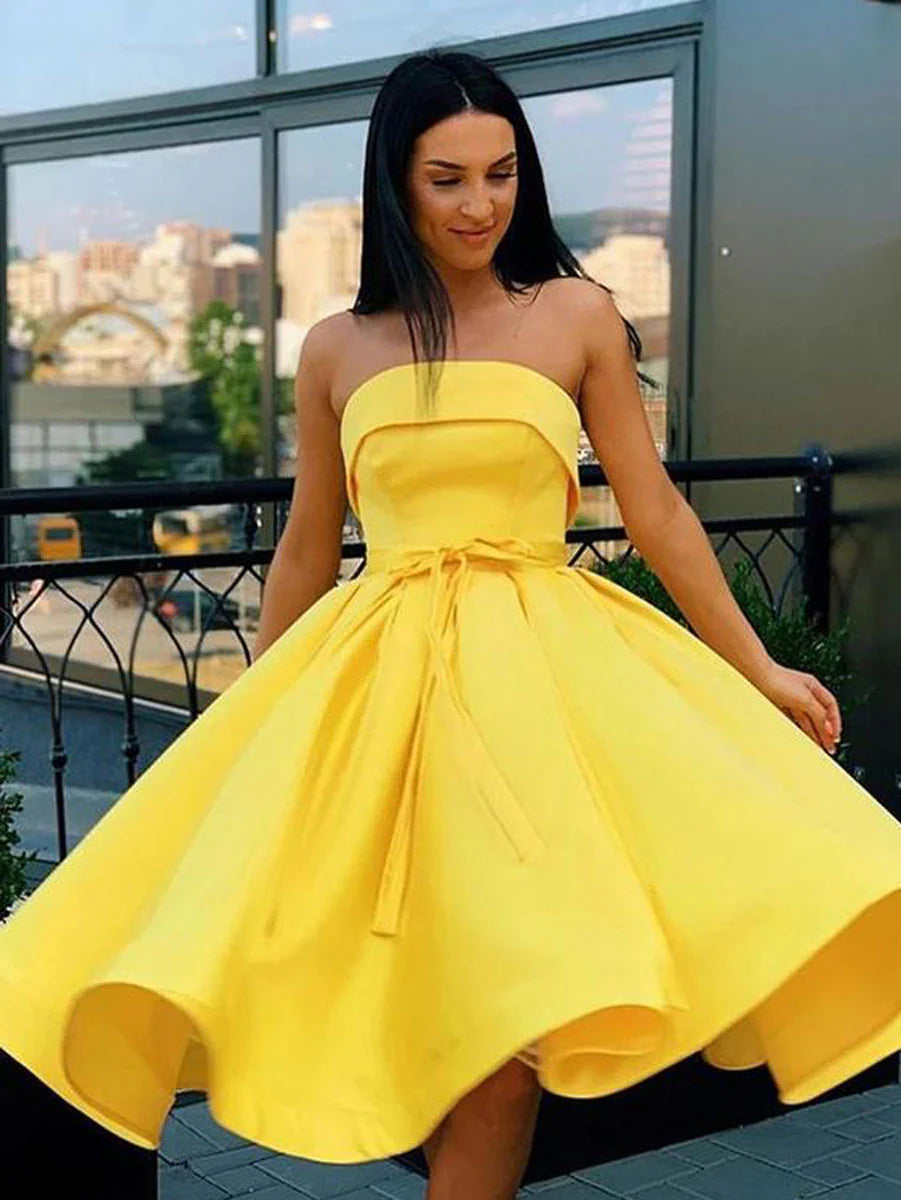 Simple satin short prom dress pink homecoming dress