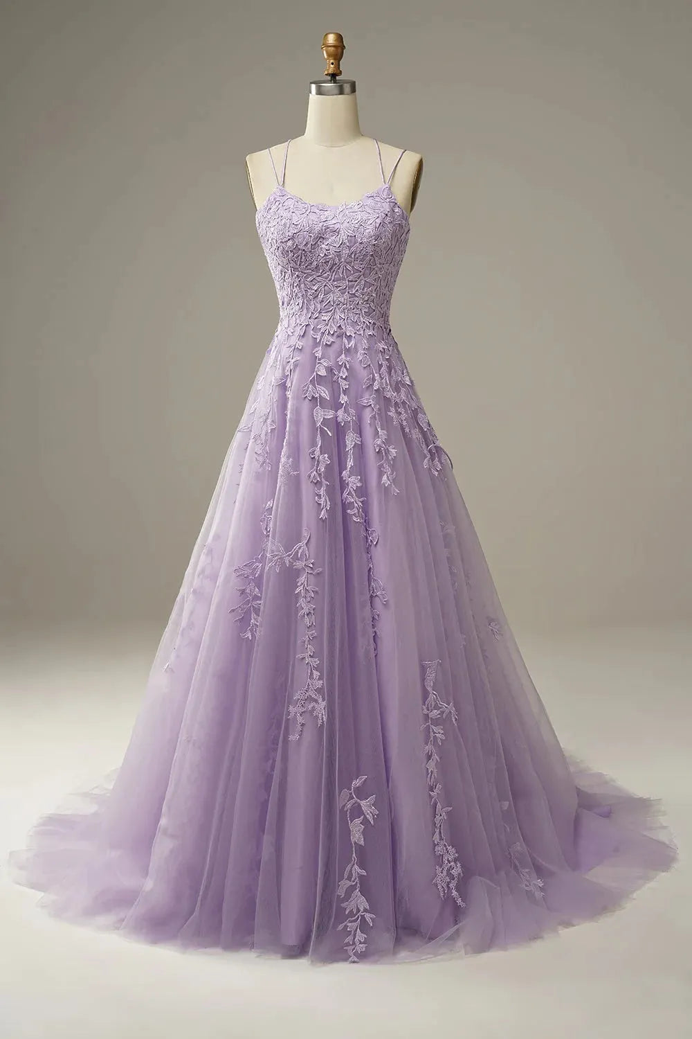 Purple long A-line version chiffon lace up decal party dress