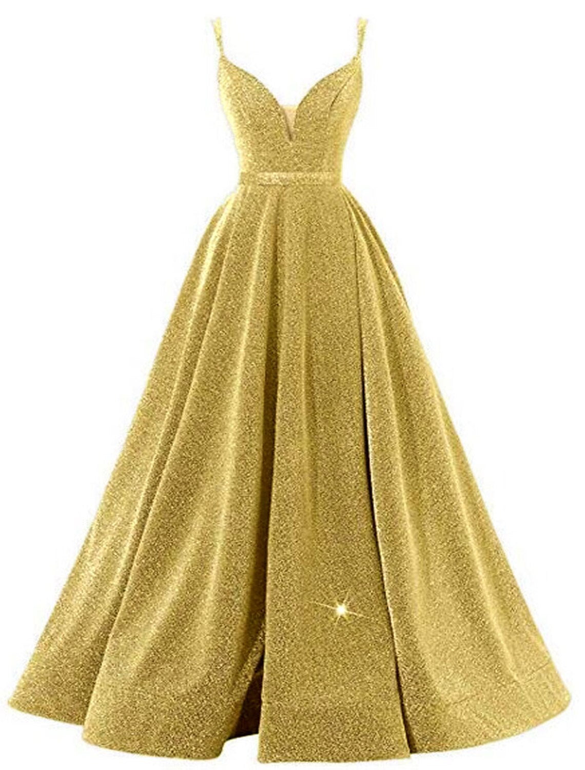 A-Line Prom Dresses Beautiful Back Dress Wedding Guest Formal Evening Floor Length Sleeveless Spaghetti Strap Sequined with Pleats Sequin Masquerade Dress