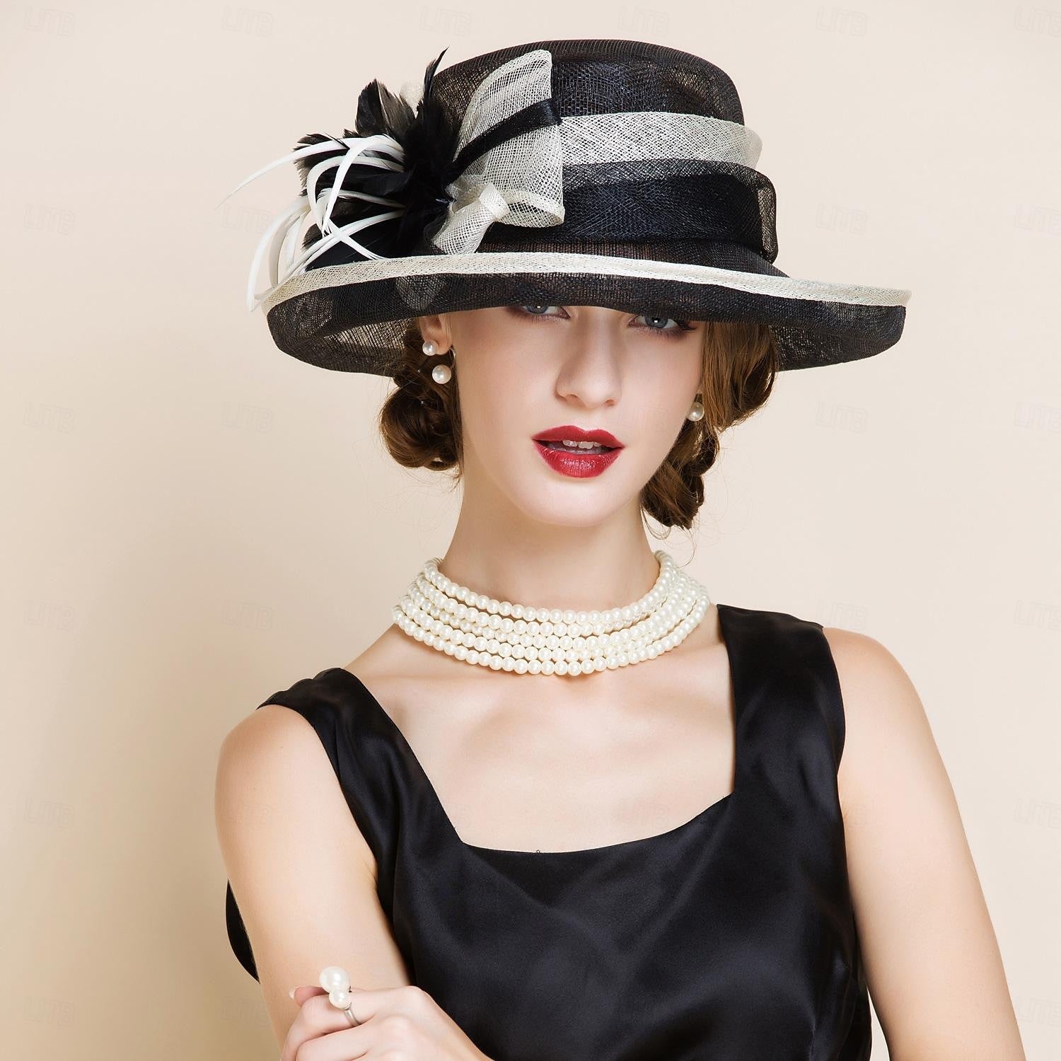 DingJiDress Fascinators Hats Headwear Flax Bowler / Cloche Hat Bucket Hat Sun Hat Wedding Tea Party Elegant Wedding With Feather Floral Headpiece Headwear