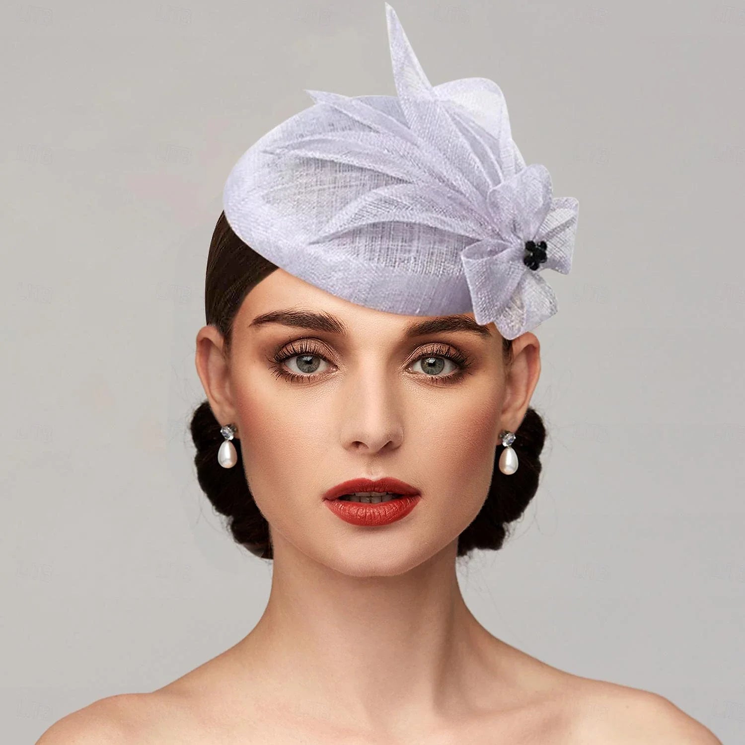 DingJiDress Fascinators Headpiece Net Saucer Hat Wedding Horse Race Ladies Day With Floral Flower Headpiece Headwear