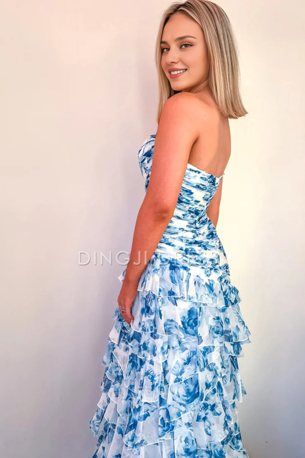 DingJiDress Gorgeous Mermaid Sweetheart Retro Print Long with Ruffles Side Fork Elegant Prom Dress