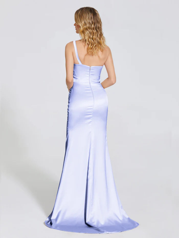 Trumpet Straps Slit Soft Satin Prom Dress