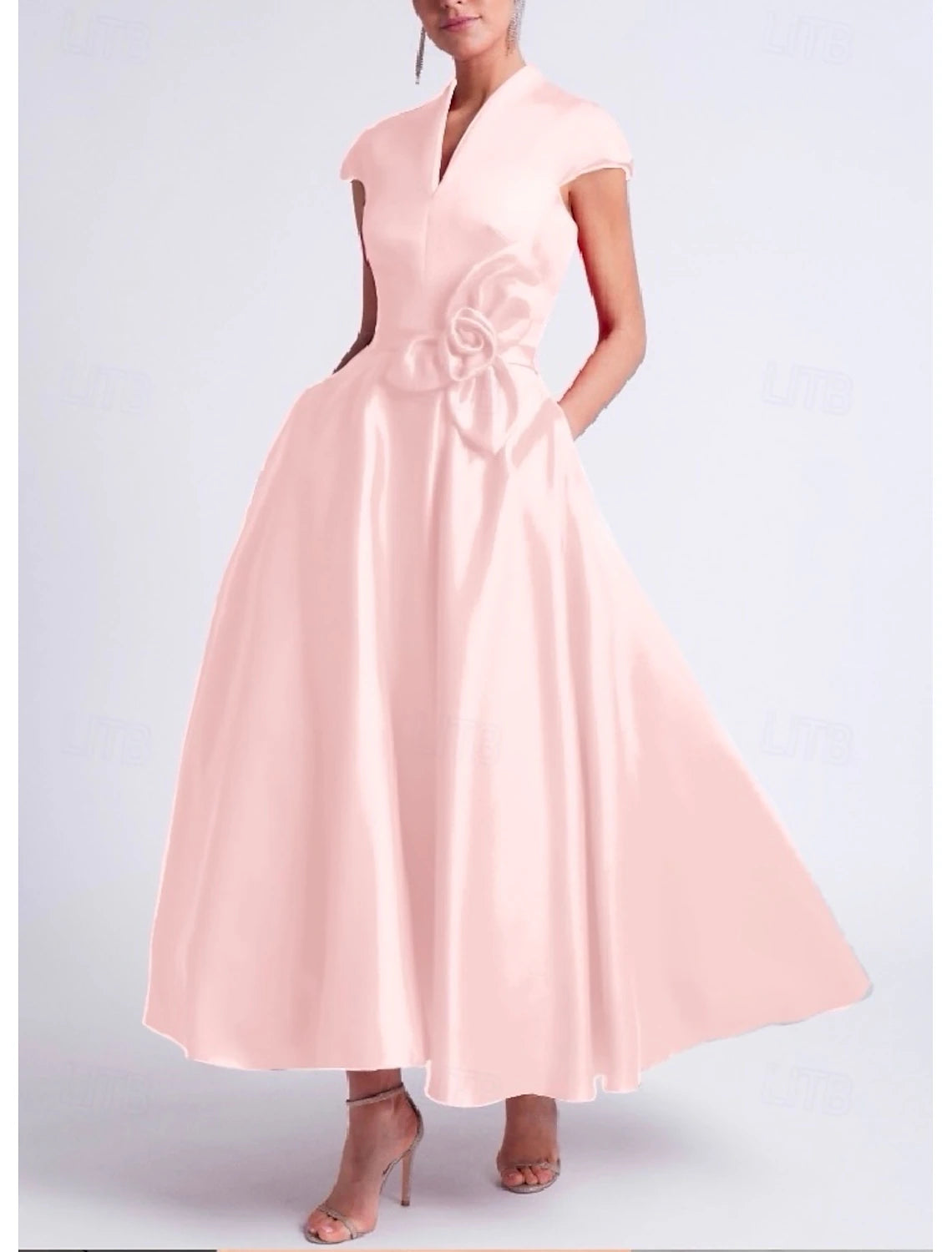 Beach Wedding A-Line Cocktail Dresses Elegant Dress Party Tea Length Sleeveless V Neck Pocket Satin with Bow(s) Derby Dresses