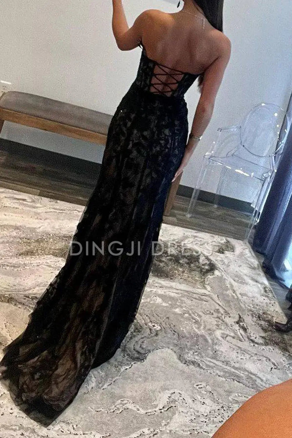 DingJiDress Mermaid Sweetheart Corset Backless with Appliques Side Fork Exquisite Prom Dress