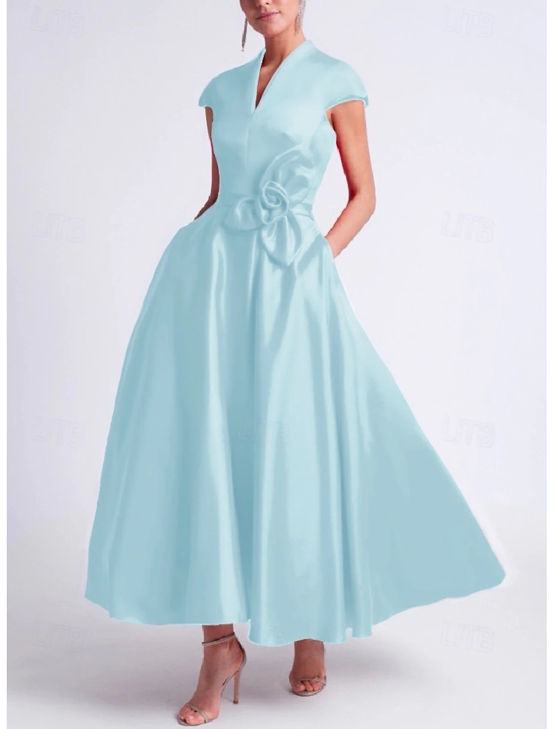 Beach Wedding A-Line Cocktail Dresses Elegant Dress Party Tea Length Sleeveless V Neck Pocket Satin with Bow(s) Derby Dresses
