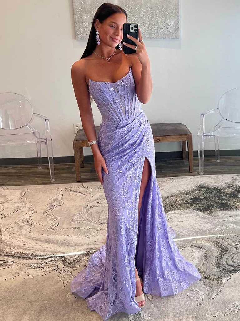 Mermaid Lace Purple Long Prom Dress  Purple Long Formal Dress