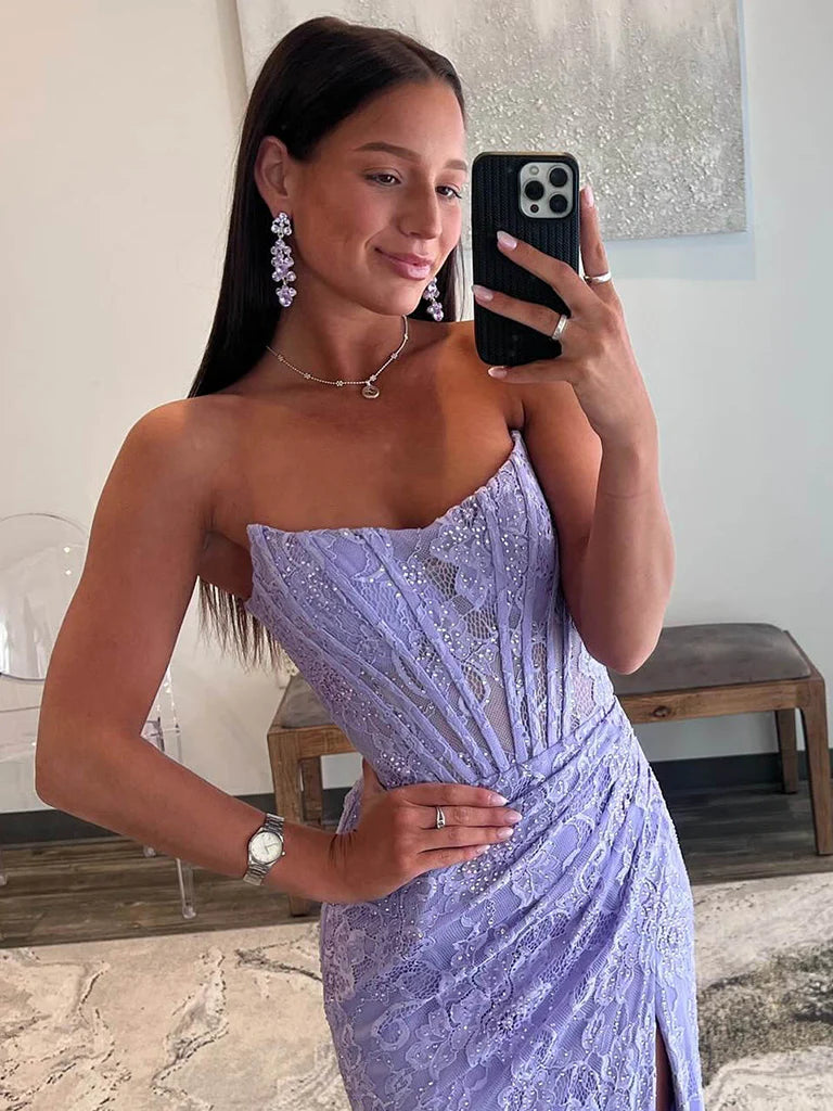 Mermaid Lace Purple Long Prom Dress  Purple Long Formal Dress