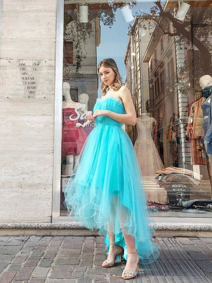 Simple tulle high low prom dress tulle homecoming dress