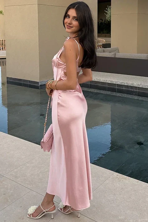 DingJiDress Chic Sheath Spaghetti Straps Long with Keyhole Fashion Simple Prom Dress