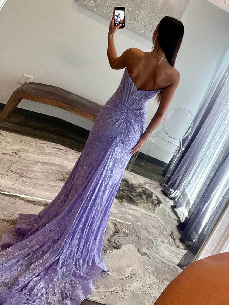 Mermaid Lace Purple Long Prom Dress  Purple Long Formal Dress