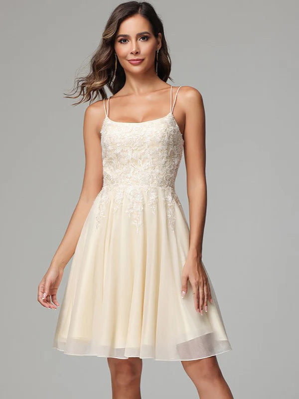 A-line Spaghetti Straps Short Homecoming Dress with Appliques