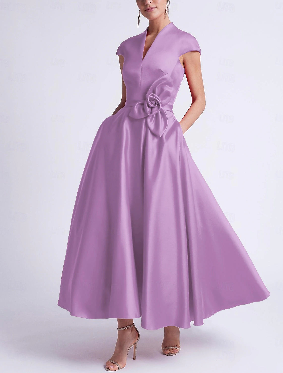 Beach Wedding A-Line Cocktail Dresses Elegant Dress Party Tea Length Sleeveless V Neck Pocket Satin with Bow(s) Derby Dresses