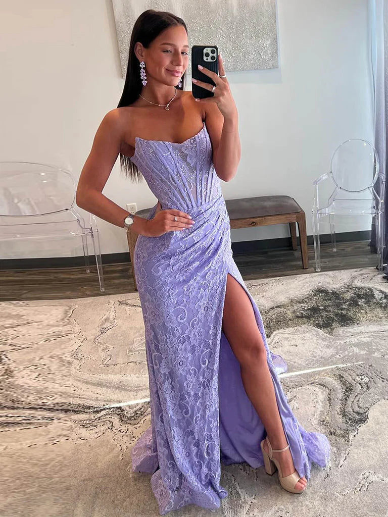 Mermaid Lace Purple Long Prom Dress  Purple Long Formal Dress