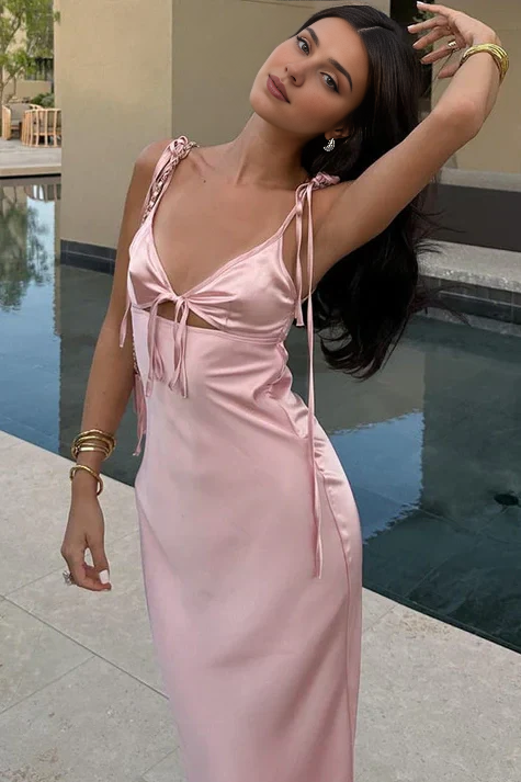 DingJiDress Chic Sheath Spaghetti Straps Long with Keyhole Fashion Simple Prom Dress