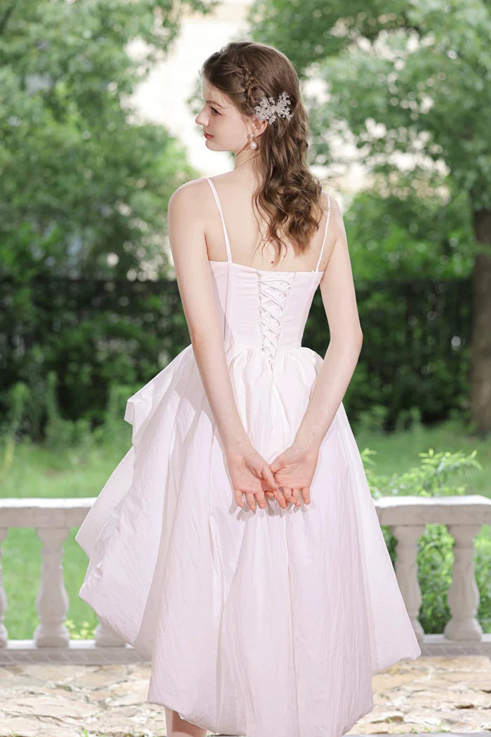 White Spaghetti Strap Satin High Low Party Dress Beautiful A-Line Evening Dress