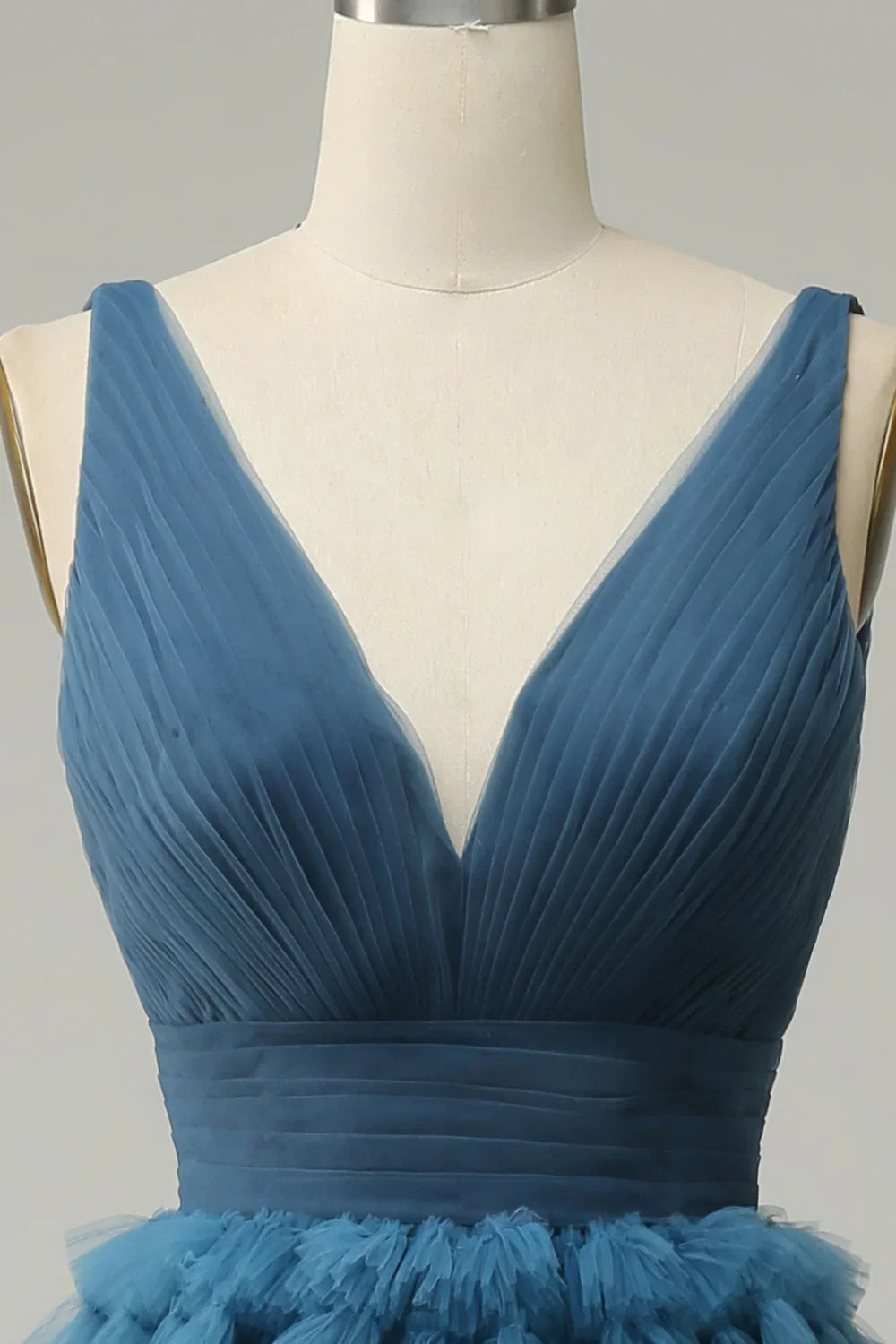 DingJiDress A Line V-Neck Blue Long Prom Dress With Open Back
