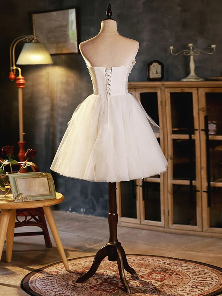 White Sweetheart Chiffon Short Ball Dress Back to School Dress