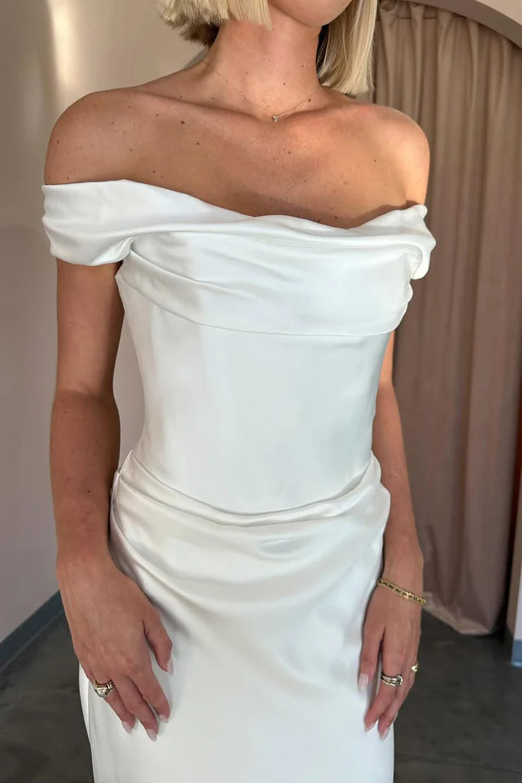 Charming Mermaid Off the Shoulder Satin Wedding Dress
