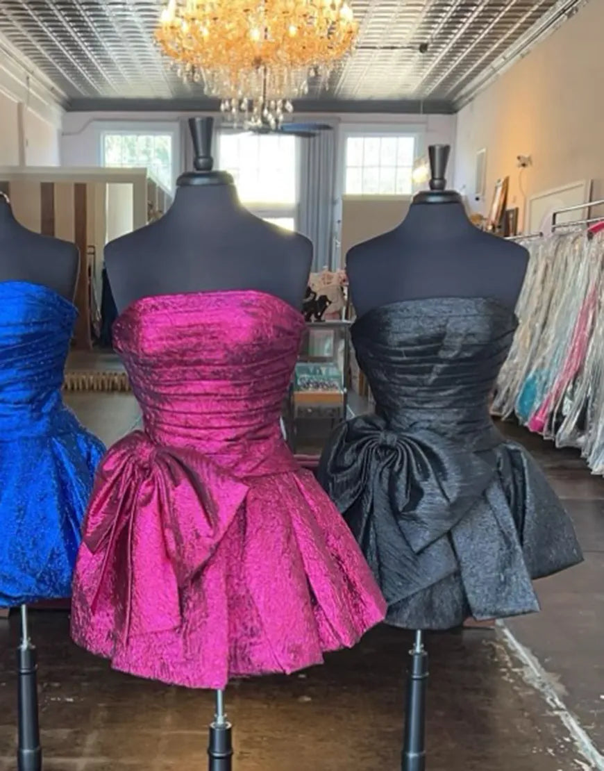 Purple sequin short strapless A-line big bow party dress