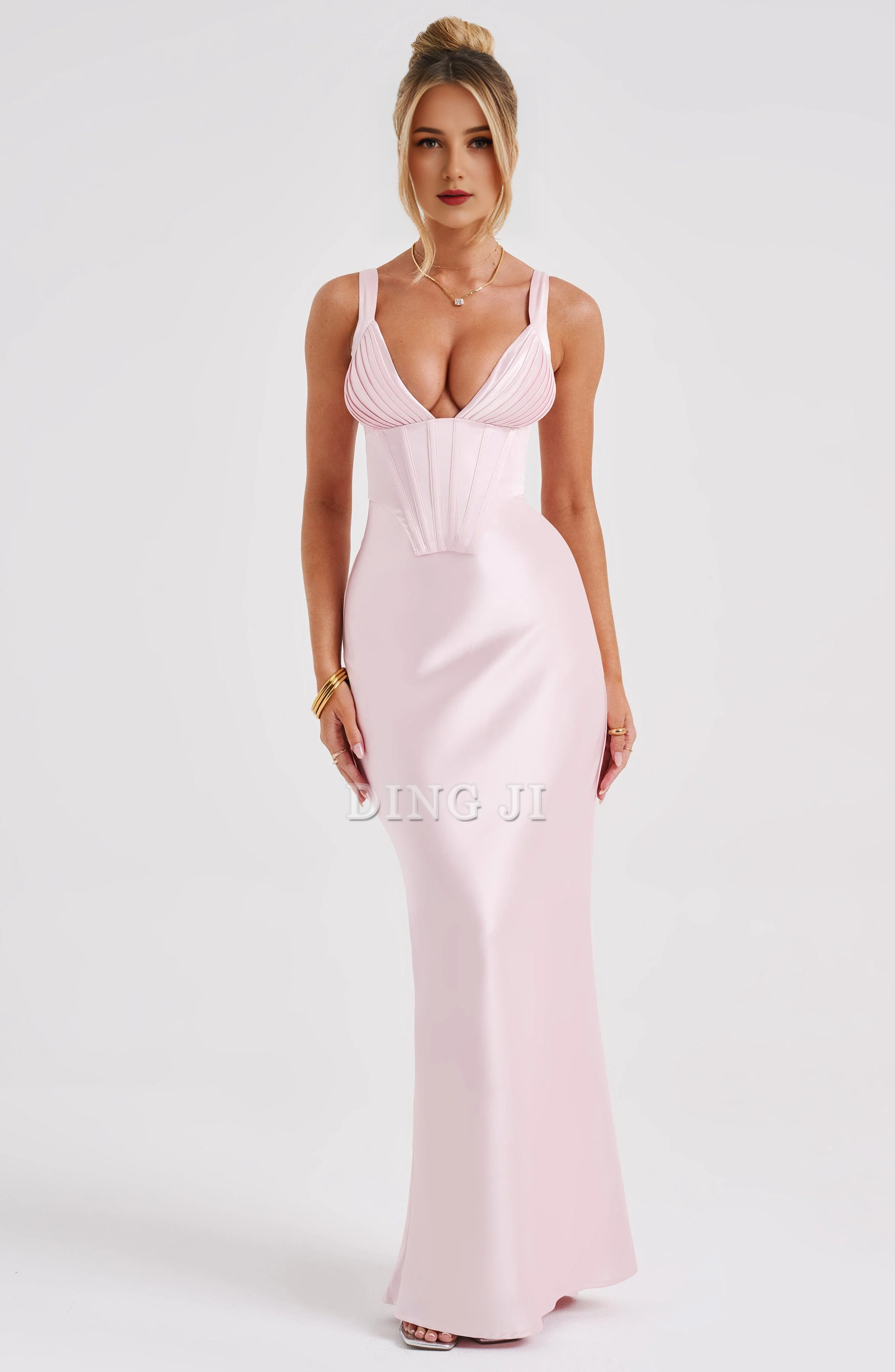 DingJiDress Bridesmaid Dresses Elegant Mermaid Pleated Cups Adjustable Shoulder Straps Dresses Wedding Guests Dresses