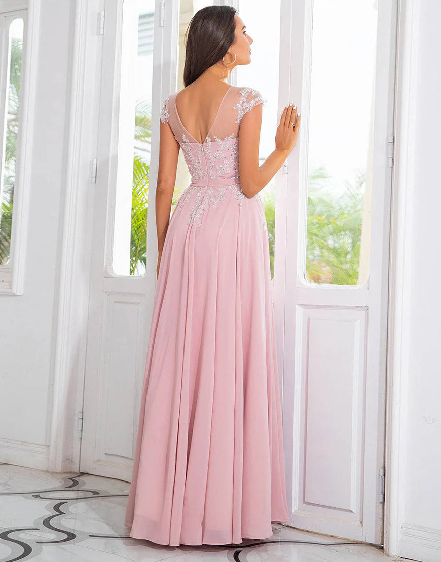 Pink Beaded Chiffon Mother of the Bride Dress