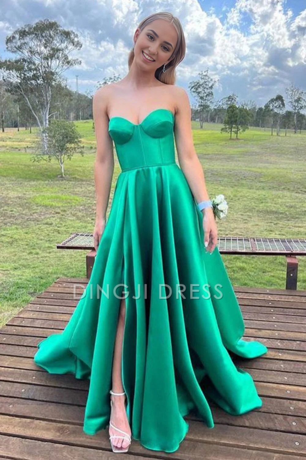 DingJiDress Elegant A Line Strapless Sweetheart Long with Split Front Prom Dress