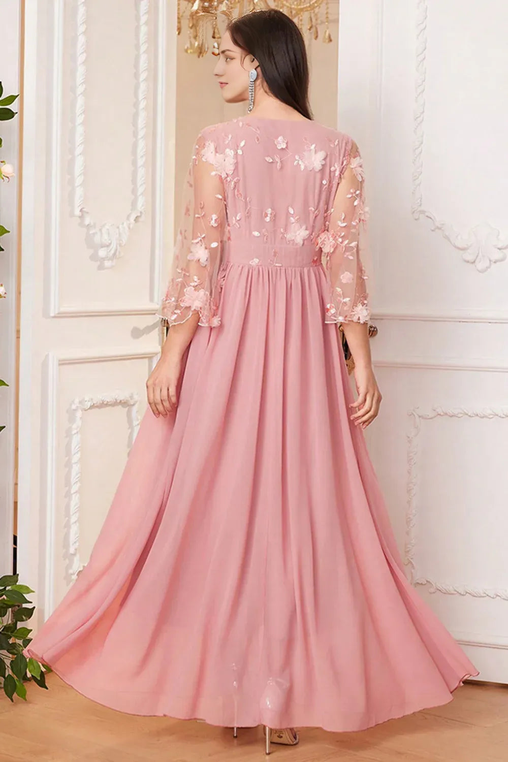 Pink A Line Mother Of The Bride Dress with Appliques